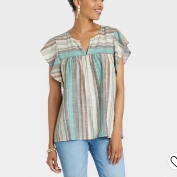 Product image for (L)- Knox Ross Short Sleeve Multi Striped Top