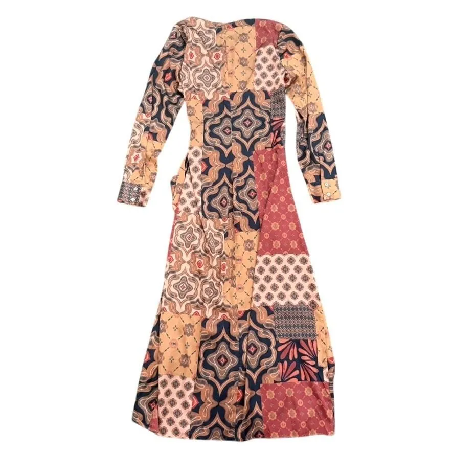 Misa Los Angeles Eliza Patchwork Tie-Waist Midi Dress, Women's, S, Cocktail & Party Wedding Guest Dresses Midi Dresses