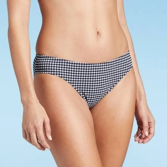 Product image for (L)- Kona Sol Women's Gingham Textured Medium Coverage Hipster Bottom- Navy