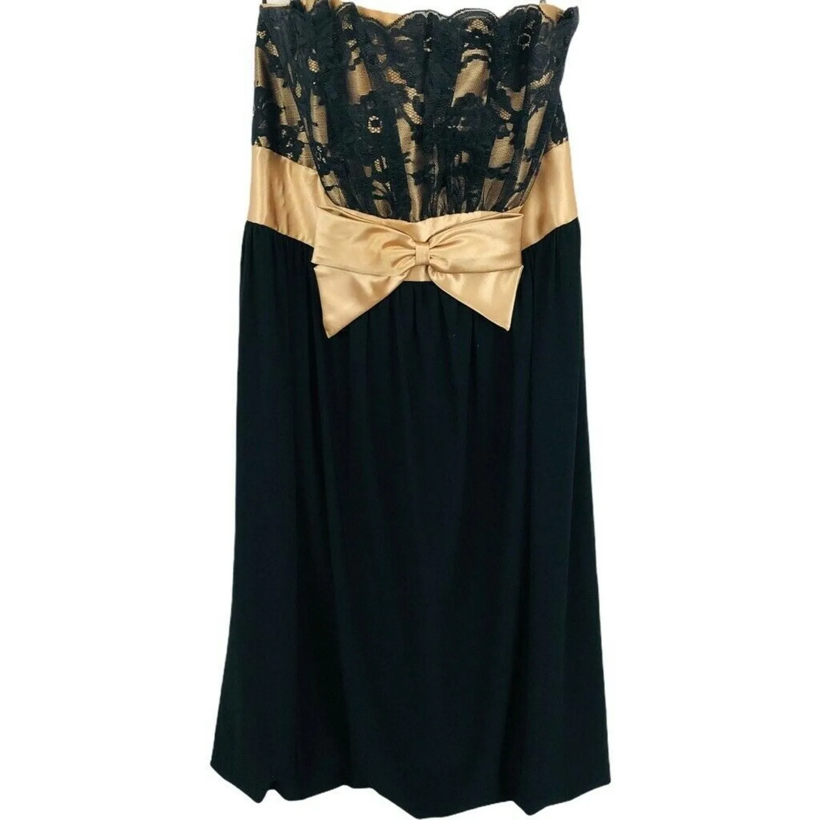 Vintage Jessica Mcclintock Gunne Sax Mini Dress 3 Black Floral Strapless Lace - pre-owned---good - Jessica Mcclintock