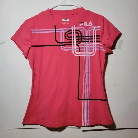 Product image for Womens Fila Short sleeve pink T shirt linear design Size Med