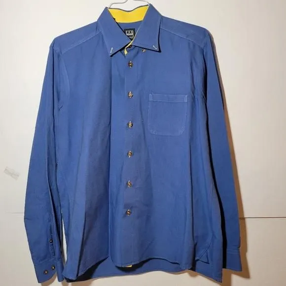 Product image for Men's Ike Behar button up 100% Cotton dress shirt blue and yellow Size L