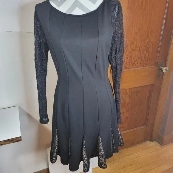 Product image for Catherine Malandrino Dress Black lace long sleeve Pleated Panel skirt Size 12
