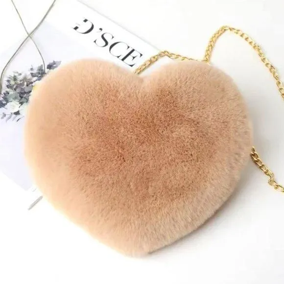 Product image for Heart Shaped Plush Women's Chain Crossbody Bag - Khaki