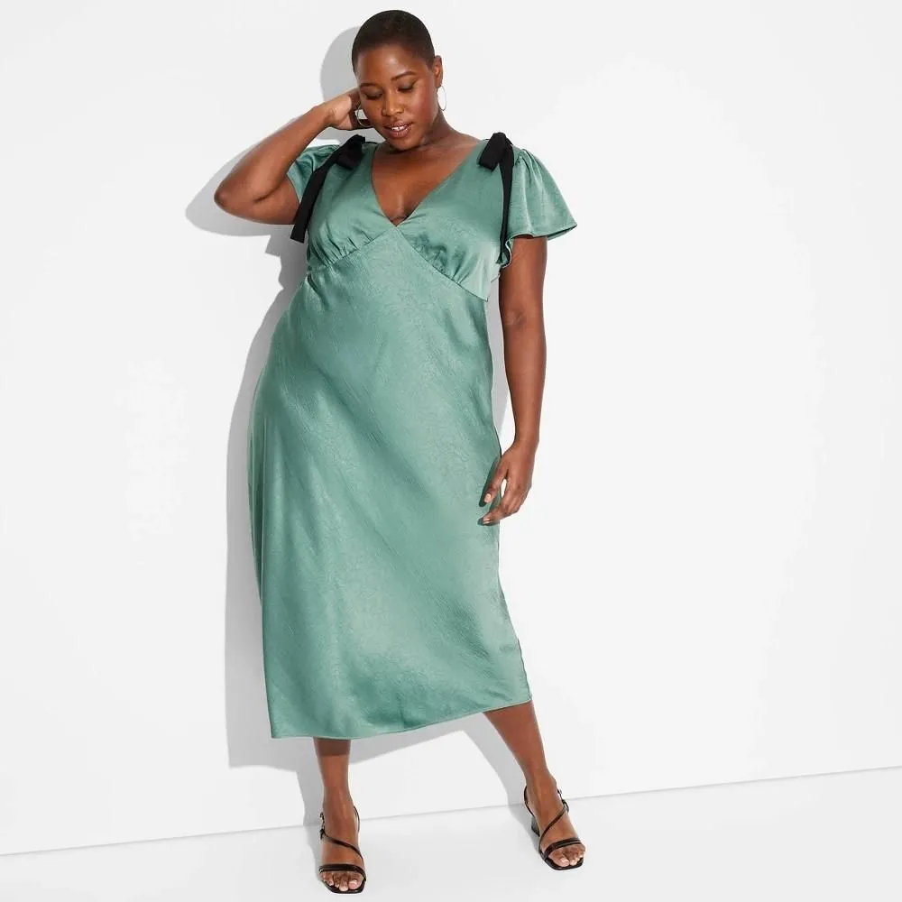 Women's Flutter Short Sleeve Maxi a-Line Dress - Wild Fable Moss Green XXL   Whatnot: Shop, Sell, Connect