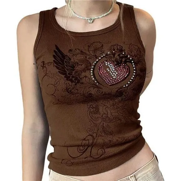 Product image for Graphic Women Y2k Sleeveless Vintage Gothic Printing Cami Summer Crop Tank Top