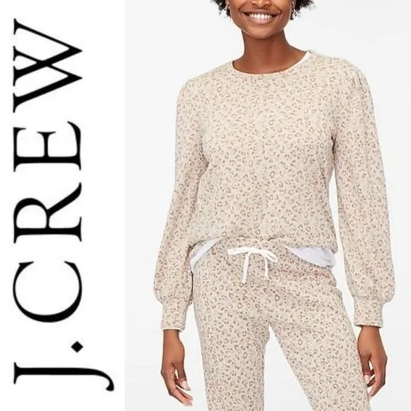 Product image for J. Crew Leopard Puff-sleeve Sweatshirt in Cloudspun Fleece | Medium