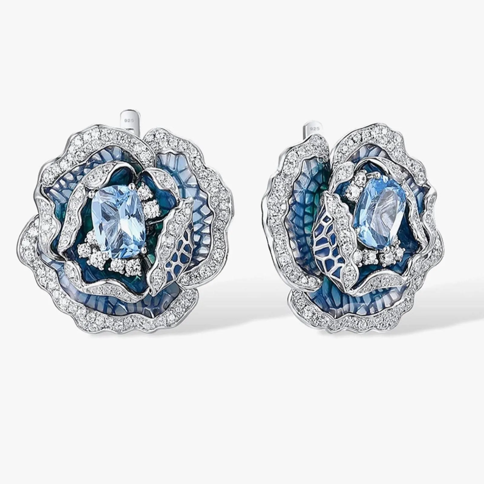 Santuzza Orecchini A Fiore In Argento Sterling Con Smalto E Pietre Preziose