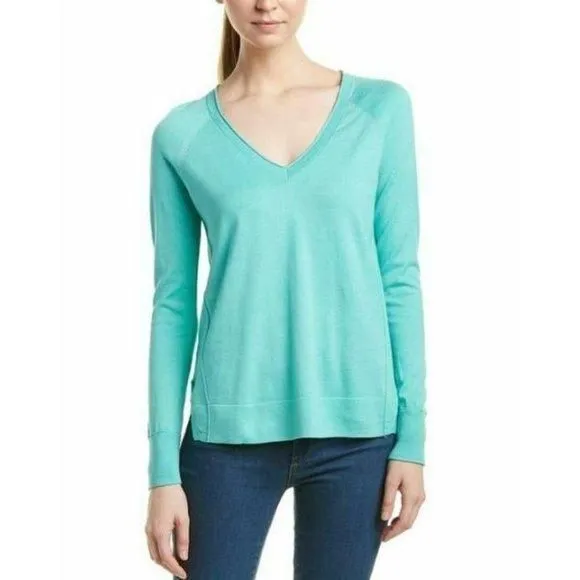 Product image for J BRAND Sweater V-Neck Pullover Cotton Knit Side Slits Relaxed Blue Fit Sz S NEW