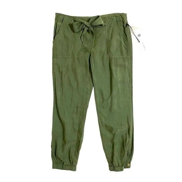 Product image for Anthropologie Marrakech Satin Jogger Pants Sage Green Waist Tapered SZ 29 NWT