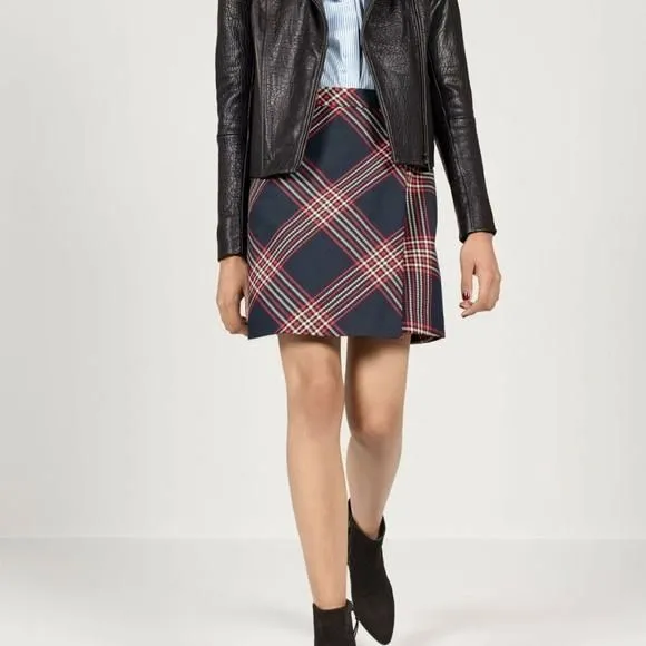 Product image for HALOGEN Plaid Mini A Line Faux Wrap Navy Skirt