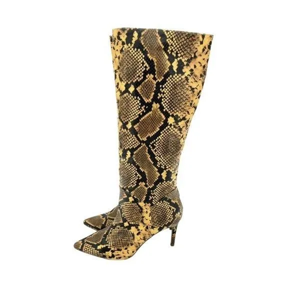 Product image for STEVE MADDEN Kinga Yellow Snakeskin Faux Leather Pull On Tall Boots SZ 9