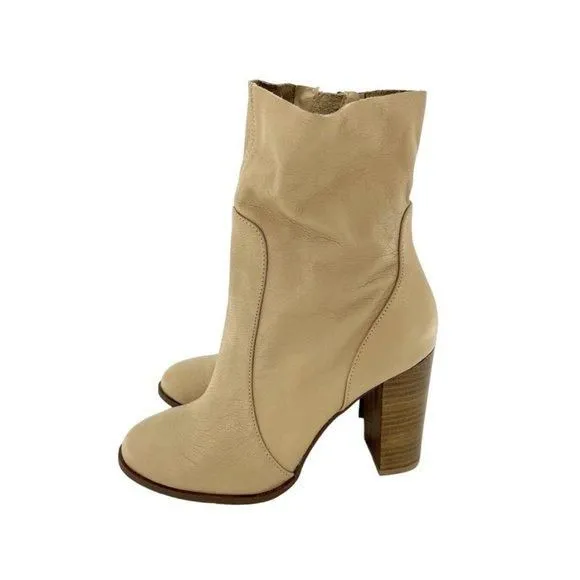 Product image for CHINESE LAUNDRY Boots Cool Kid Beige Leather Raw Edge Block Heel SZ 7.5 NEW