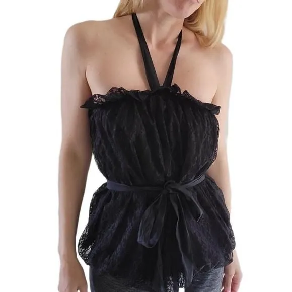 Product image for Alythea Lace Blouse with Fabric Halter and Matching Belt Size Small