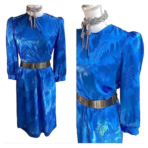 Product image for Vintage 70’s Electric Blue Satin Dress. B17