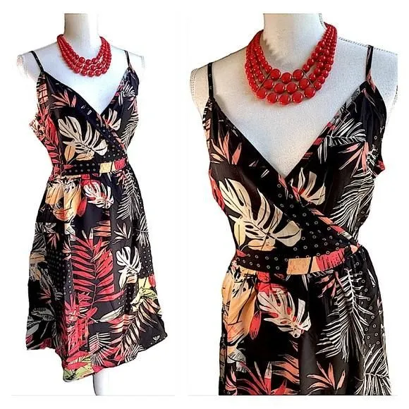 Product image for Black Tropical Print Sundress.  B17