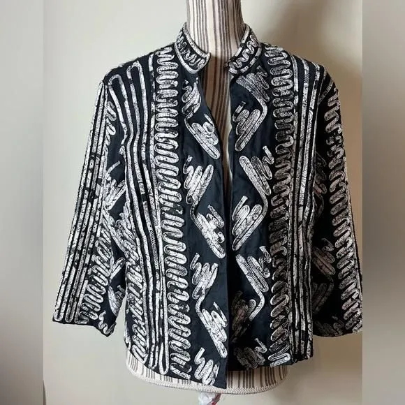 Product image for CHICO'S 1 Manipulated Masterpiece Martina Jacket Women's Black White 8/10
