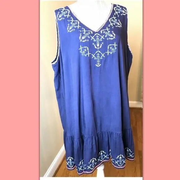 Product image for women's tunic dress embroidered sleeveless 1X