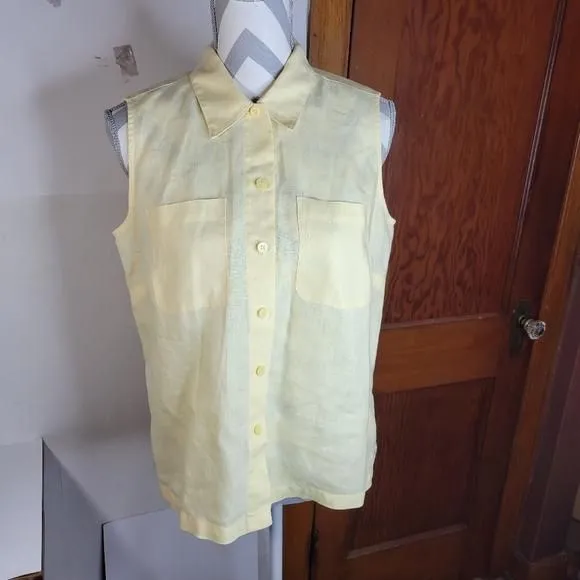 Product image for Womans Liz Claiborne Liz Sport Yellow Irish Linen Sleeveless Top Size Medium