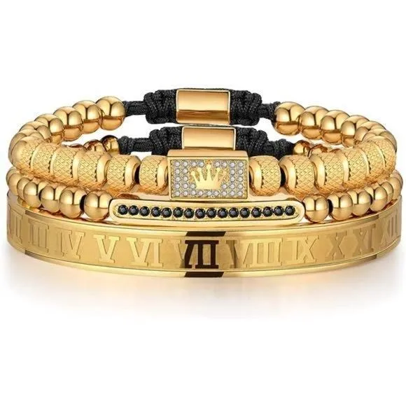 Product image for 3PCS Mens Luxury Gold Crown Bracelets