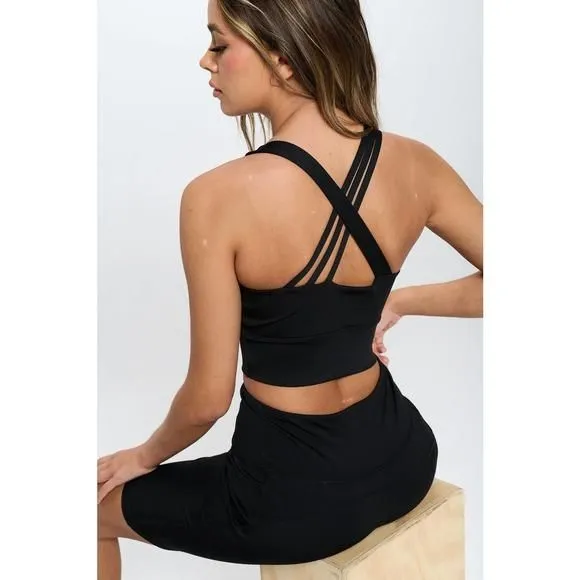 Product image for 2 Piece Print Crisscross  Sports Bra and Biker Shorts set