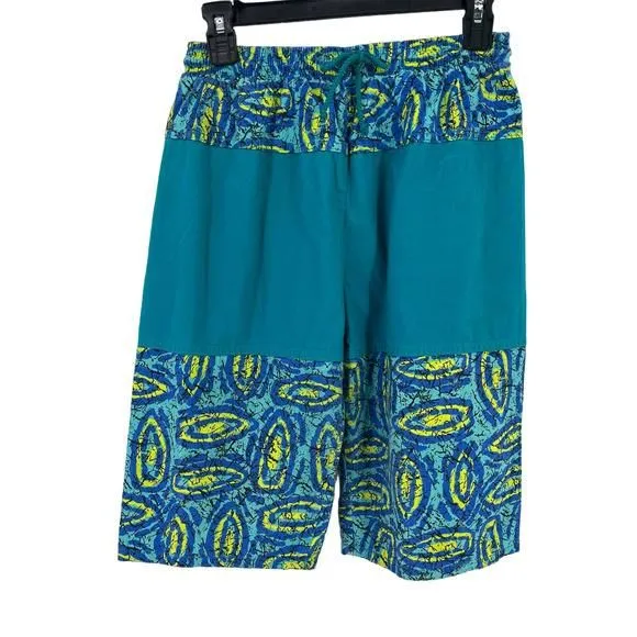 Product image for Vintage MTO Surf Green Yello Print Board Shorts Mens Size Medium 10"