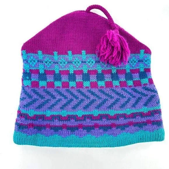 Product image for Vintage Capello Wool Fair Isle Knit Sweater Beanie Cap Hat One Size