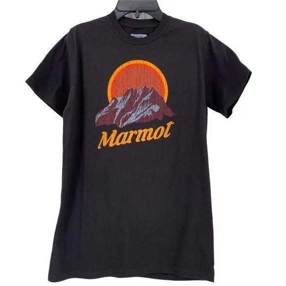 Product image for Marmot Pikes Mountain Print Tee Shirt Mens Size Small Black Organic Cotton
