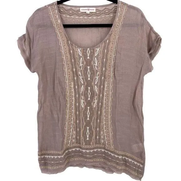 Product image for Altar'd State Southwest Embroidered Gauze Shirt Womens size small brown.