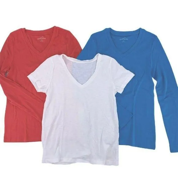 Product image for Eddie Bauer Mixed Long Short Sleeve V Neck Lot of 3 Basic T-Shirt Top Size Small