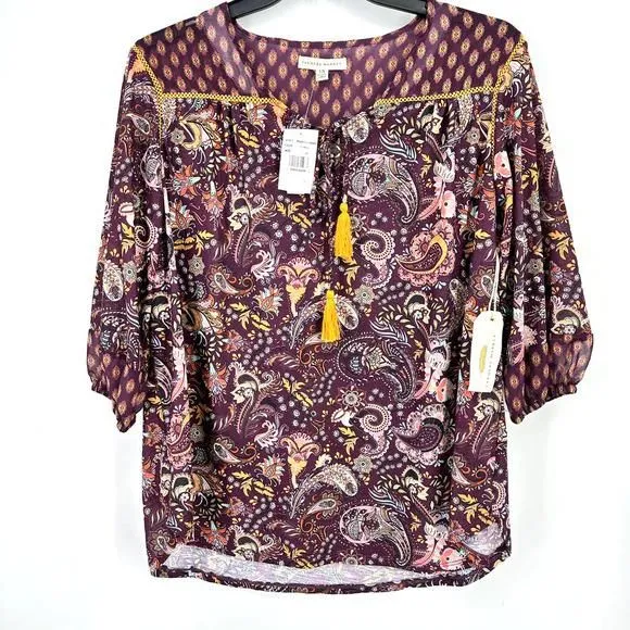 Product image for Farmer's Market Floral Paisley Boho Shirt Womens Plus Size 3x Purple