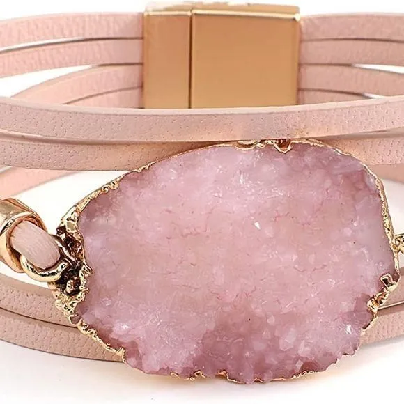 Product image for Genuine Leather Wrap Bracelet for Women Boho Layered Cuff Bracelets With Resin
