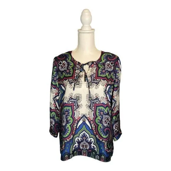 Product image for Talbots Shirt‎ sz 10 SIlk Pullover Women's Tunic Blouse Top 3/4 Sleeve