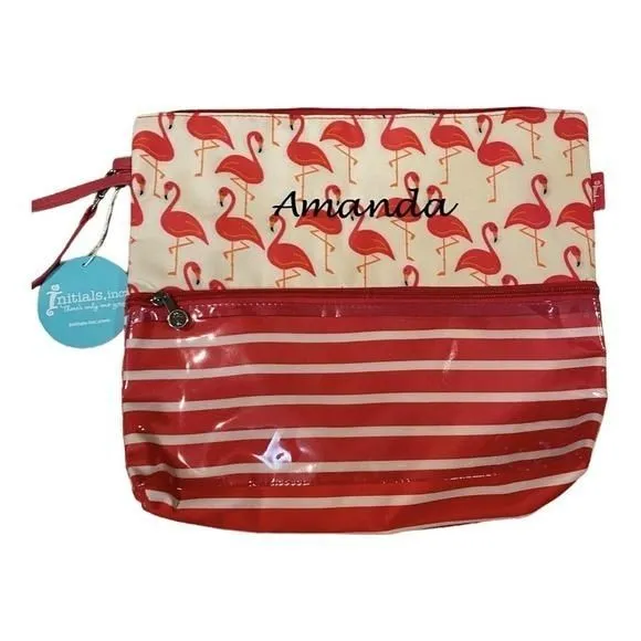 Product image for Initials, inc. High and Dry tote Flamingo Print NWT “Amanda”‎ embroidered