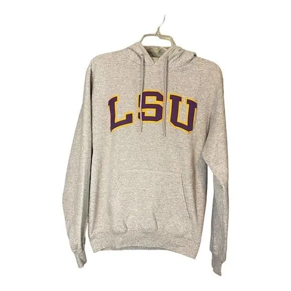 Product image for LSU Champion Hoodie Gray Sweatshirt Stitched Purple Gold Letters Small