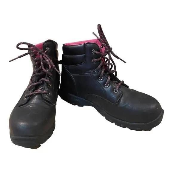 Product image for BRAHMA For Her - Steel Toe Boot Black Pink Laces Womens 6.5