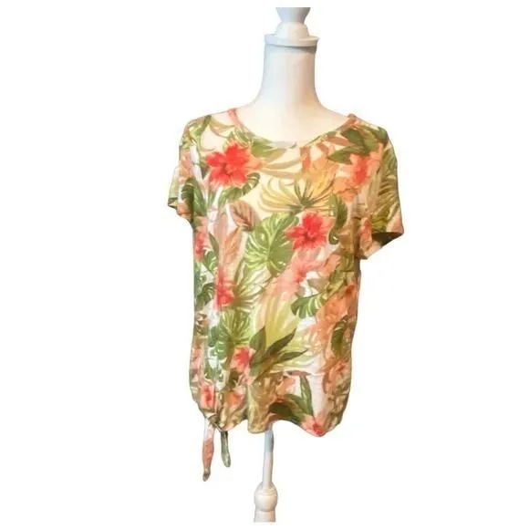 Product image for J.Jill Love 100% Linen Botanical‎ Floral Linen Short Sleeve Top medium