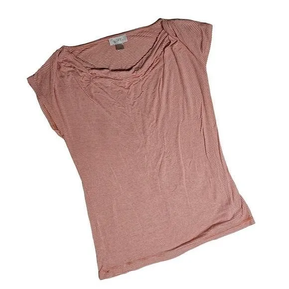Product image for Loft Cowl Neck Top, Size M, Orange striped blouse, soft & stretchy