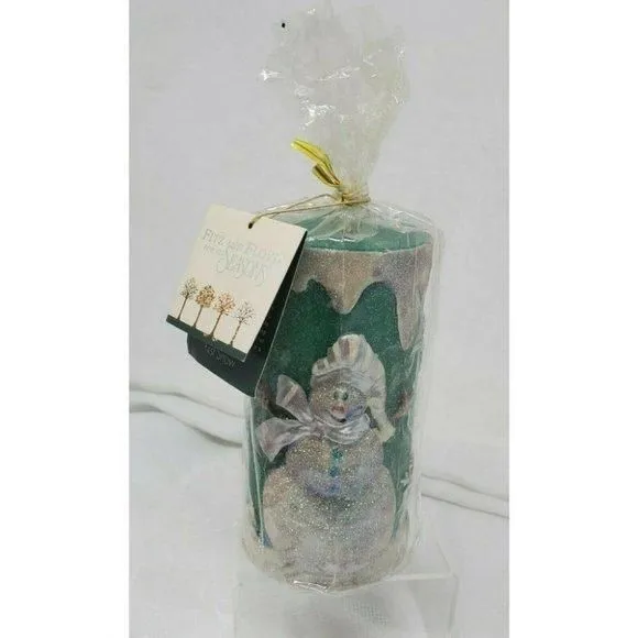 Product image for Fitz and Floyd For All Seasons snowman pillar Candle Christmas first snow