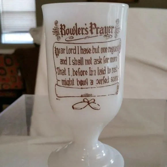 Product image for 1967 Bowlers Prayer Pedestal Milk Glass Mug