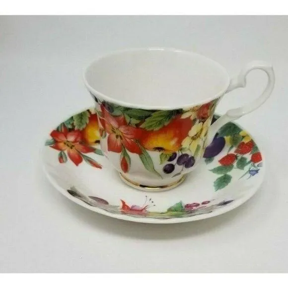Product image for Royal Kent England R Kirkham 2001 Bone China fruit and flower Tea Cup Saucer