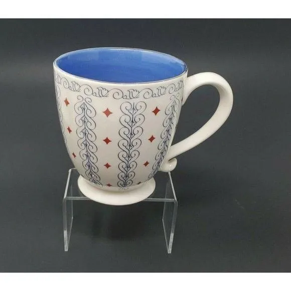 Product image for 2003 Starbucks Barista Red White Blue Boho Mug Diamonds Swirls Pedestal