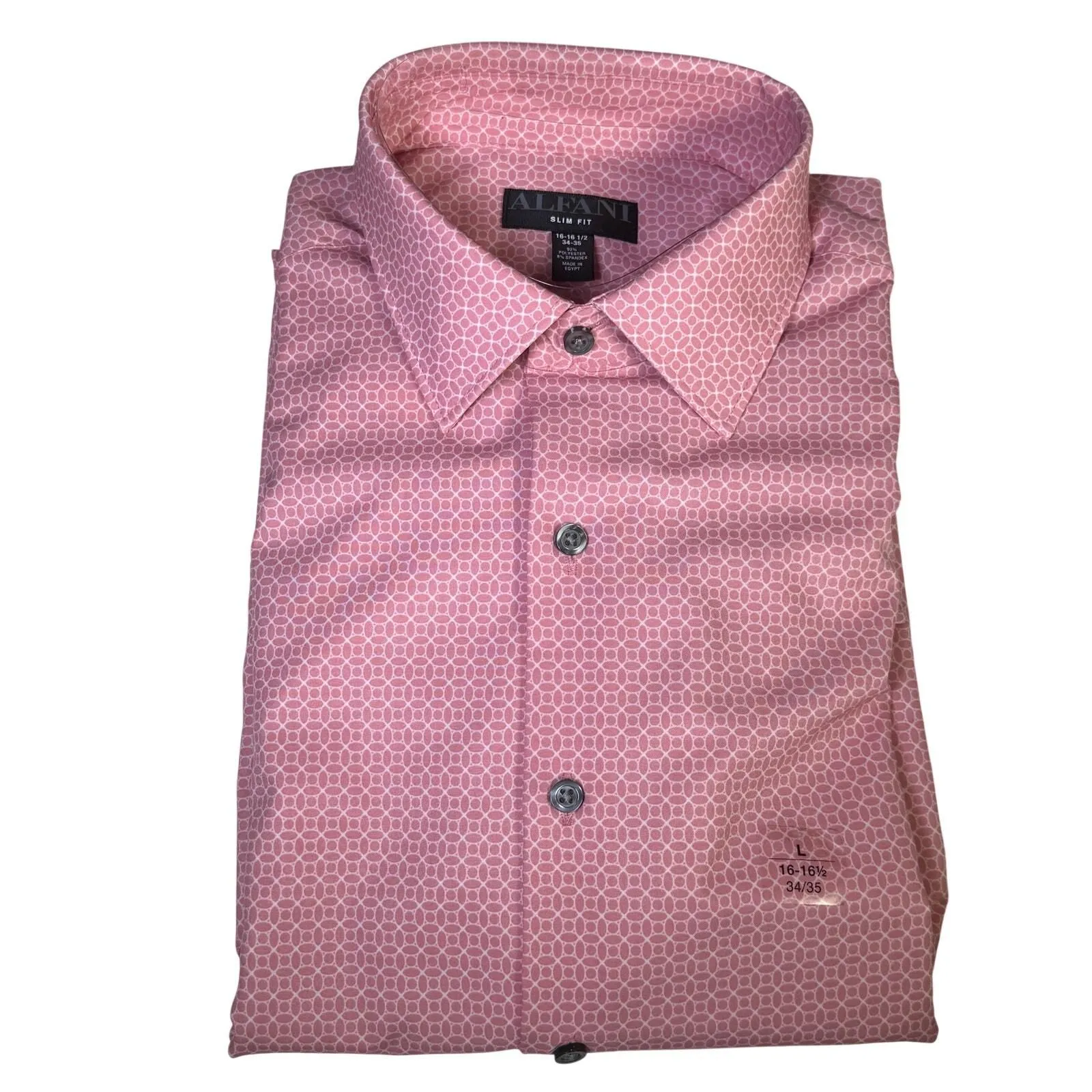 Alfani Men's Slim-Fit 4-Way Stretch Medallion Dress Shirt pink 16-16.5 34-35  $65  Whatnot: Shop, Sell, Connect