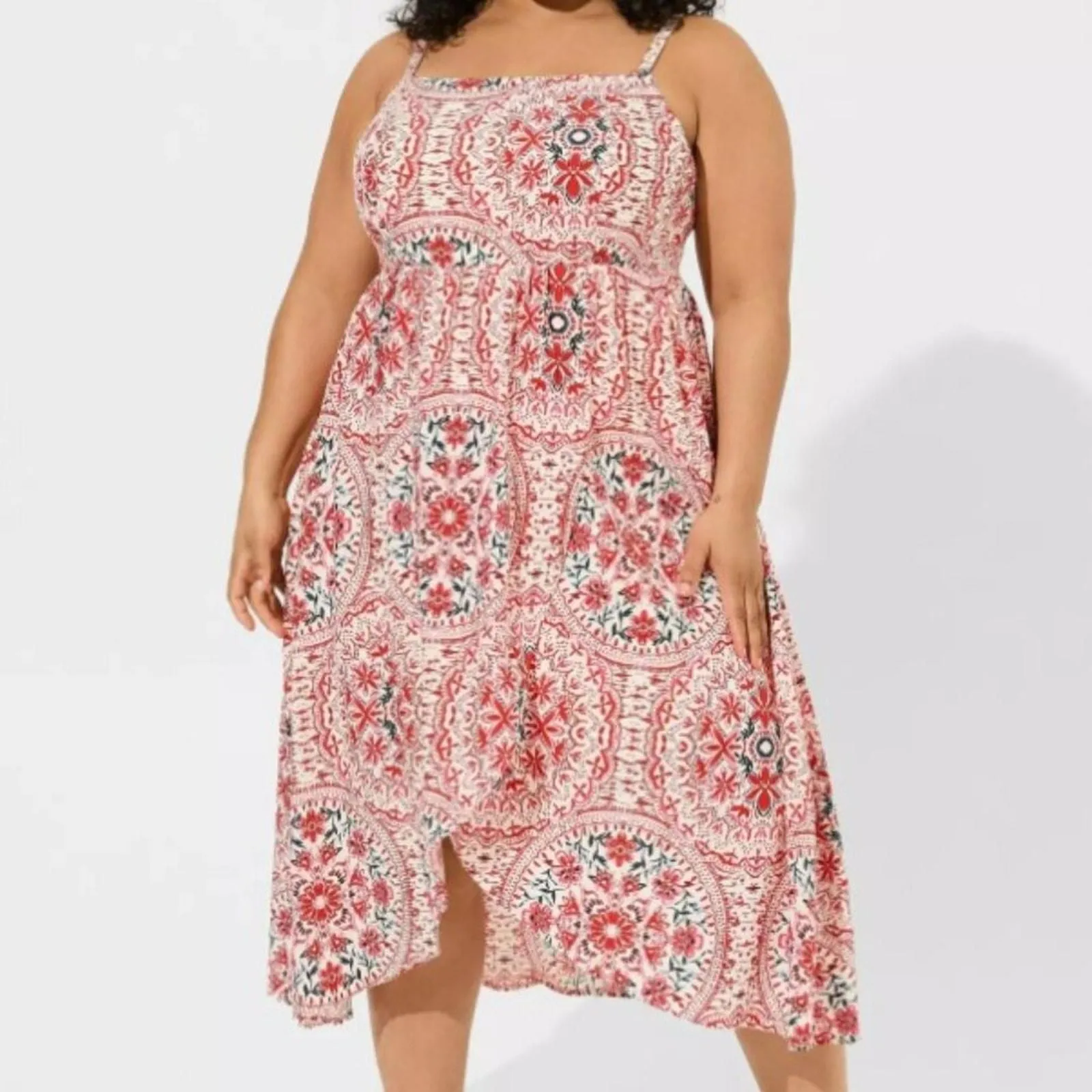 Torrid Brand Size 2 Tea Length Challis Square Neck Dress (18-20) Red