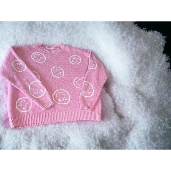 Product image for PACSUN L.A. Hearts  Pink Smiley Faces Sweater Women’s Pullover Size L