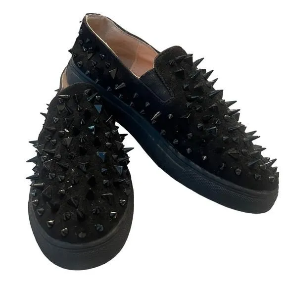 Product image for Muguan black slip on shoes with spikes classic flat sneakers loafers stylish