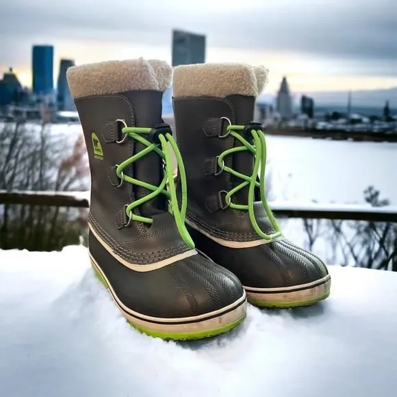 Product image for SOREL YOOT PAC Unisex Youth Winter Duck Boots Gray Green Leather Rubber Size 5