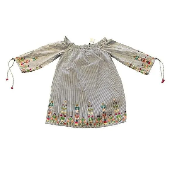 Product image for 100% cotton mini dress tunic embroidered flowers balloon sleeve summer boho top