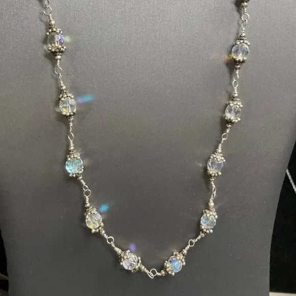 Product image for Wonderful AB faceted Glass & Sterling Silver 20” Necklace Hook Clasp Beautiful