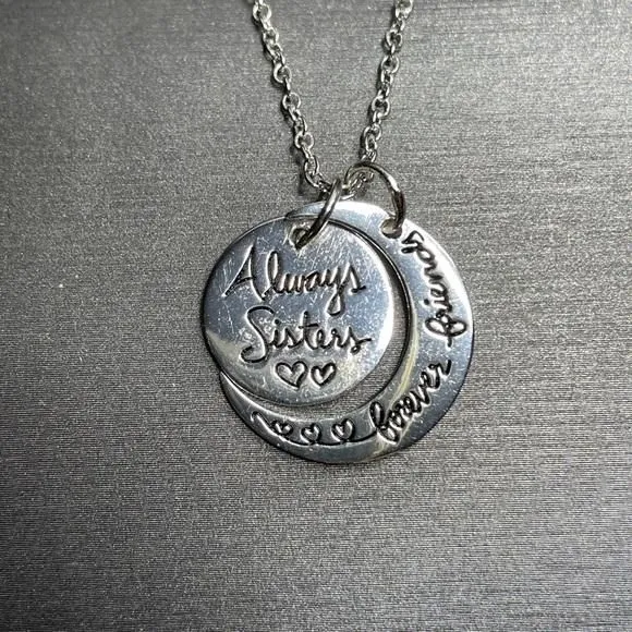 Product image for Always Sisters forever friends double sterling moon pendant.